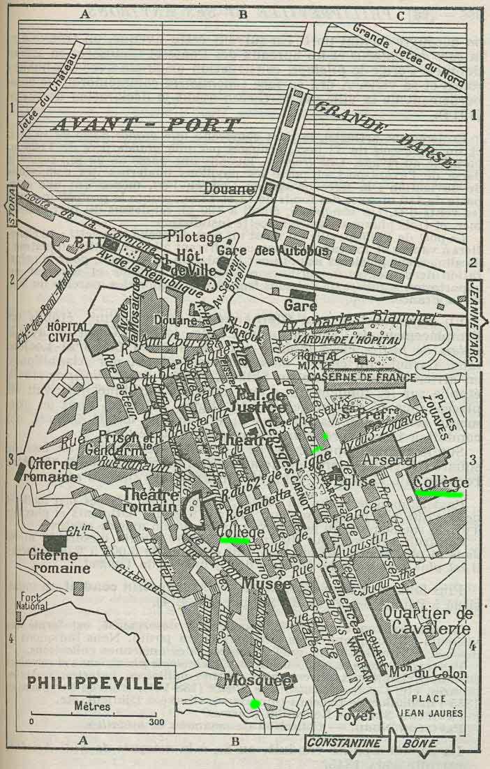 Plan 1955 en vert les tablissements centre ville